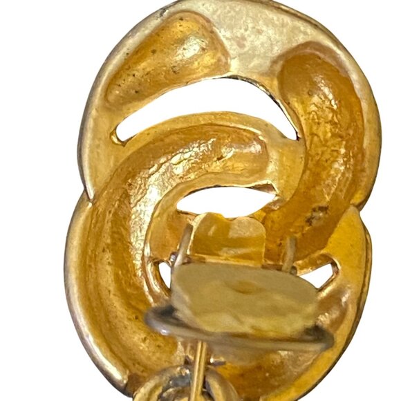 2" x 7/8" Vintage Gold-Tone Clip-On Earrings With Faux Pearls & Abstract Design - Picture 9 of 10